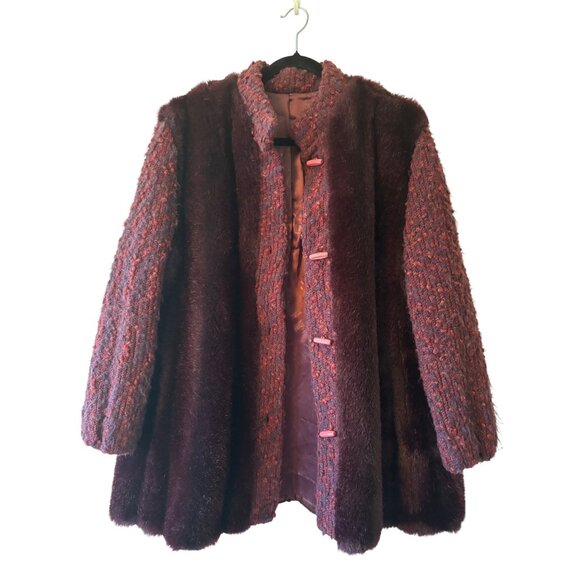 Vintage Dubrowsky & Joseph Faux Fur Coat With Knitted Sleeves - Picture 2 of 13